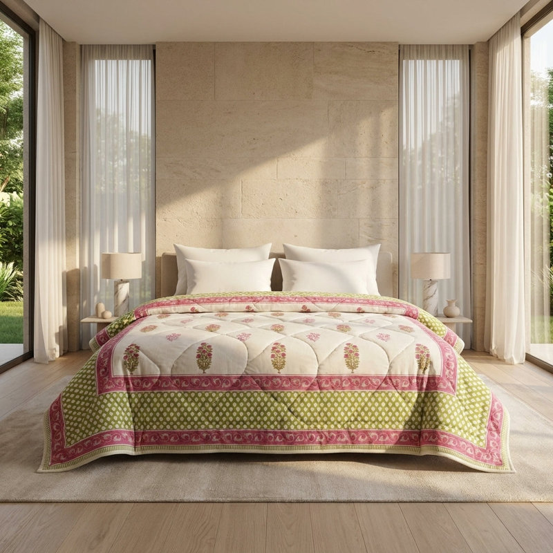 Comforter, Queen, Cream Deep Rose Olive