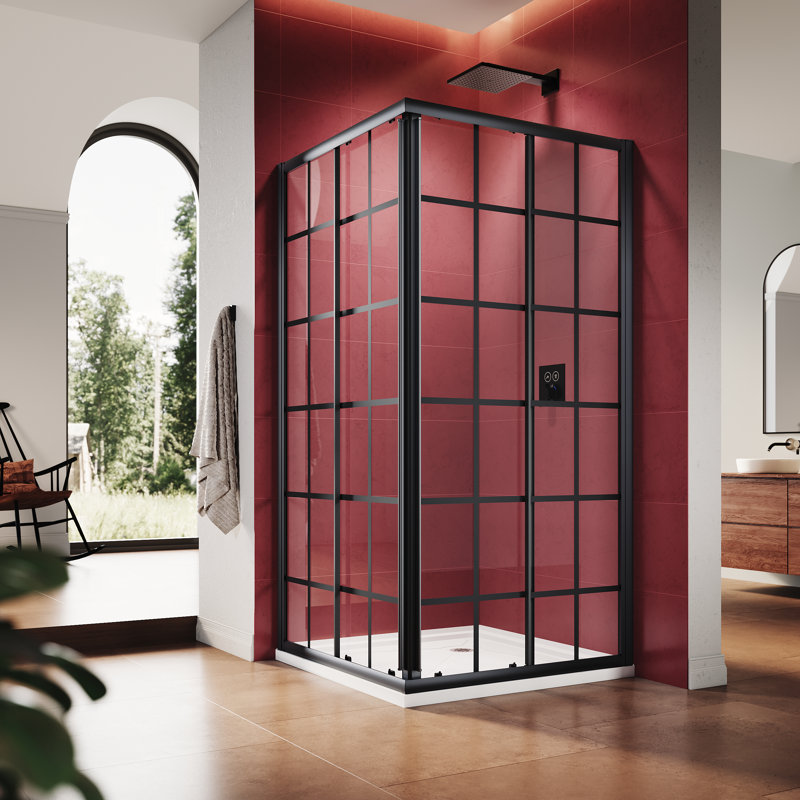 Cabine de douche carrée encadrée avec verre trempé rayé l 33 à 34 po x H 72 po