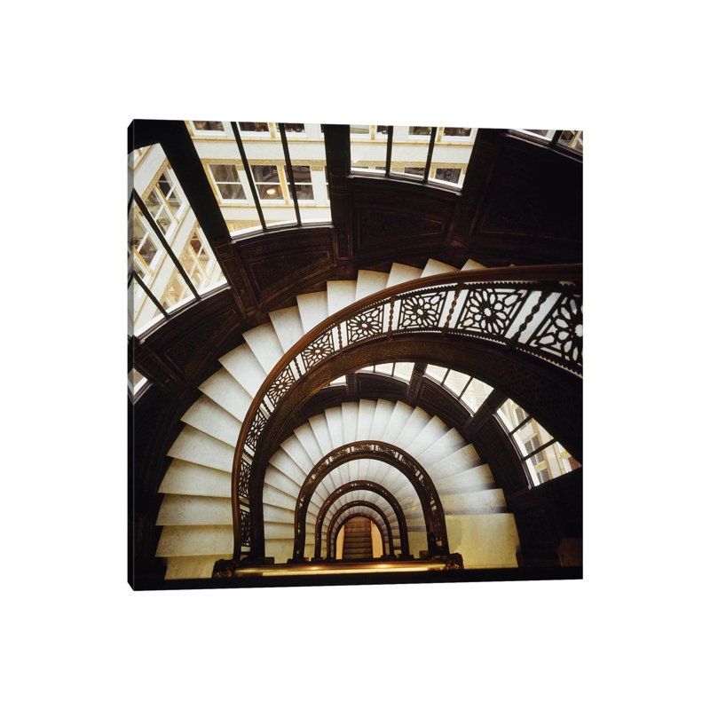High Angle View Of A Spiral Staircase, Rookery, Chicago, Cook County, Illinois, USA - Wrapped Canvas Print