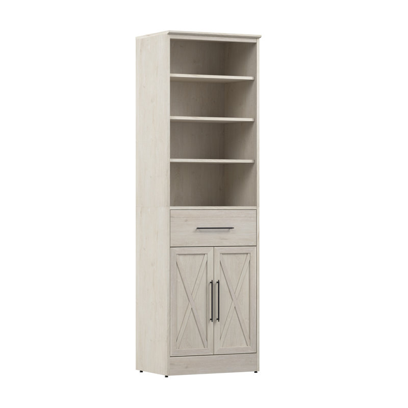 25W Closet Organizer With Drawer And Doors, Linen White Oak