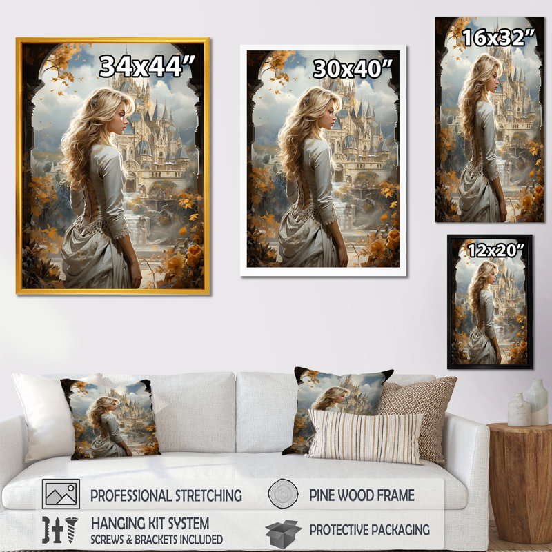 Fairytale Princess Castle - Fantasy, art mural, H 32 po x l 16 po x P 1 po, Cadre flottant noir