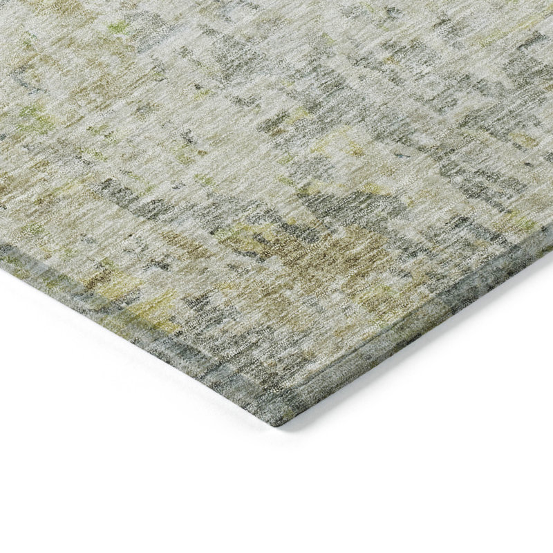 Sage Green Abstract Washable Indoor Outdoor Rug 30" x 20"
