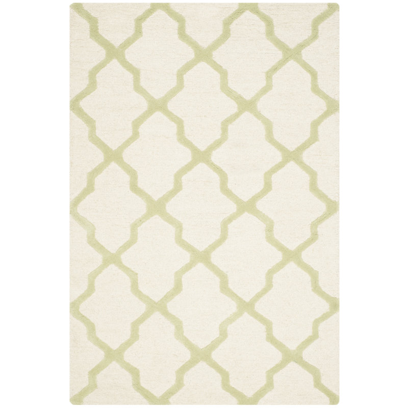 Cannen Hand Tufted Wool Geometric Rug, Rectangle 8' x 10', Ivory/Light Green