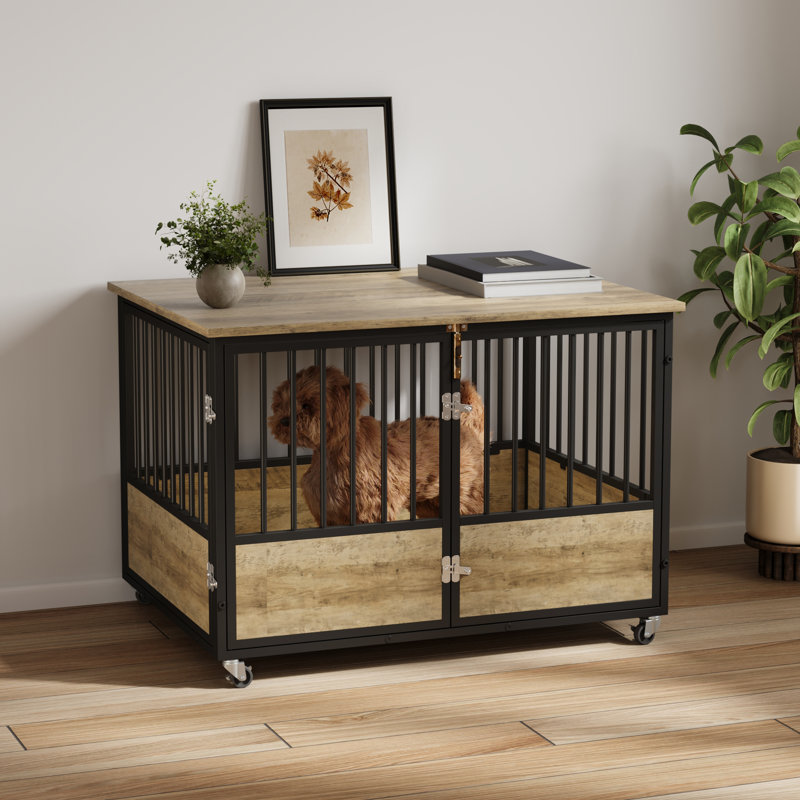 Cage pour chien robuste avec 2 portes Archie & Oscar, H 29,5 po x l 43,3 po x P 29,1 po, Chêne / noir