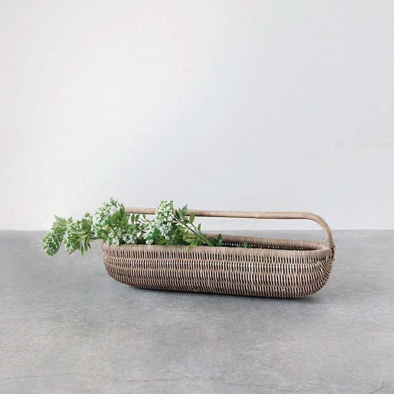 Hand-Woven Rattan Basket with Handle