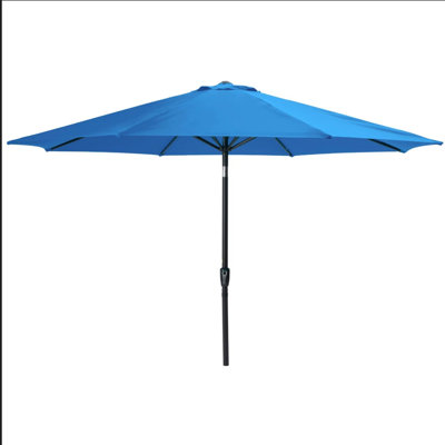 Parasol de marché bleu 11 pi avec manivelle, nervures Tilt *, toile résistante aux rayons UV pour la piscine, la cour et le patio (sans base)