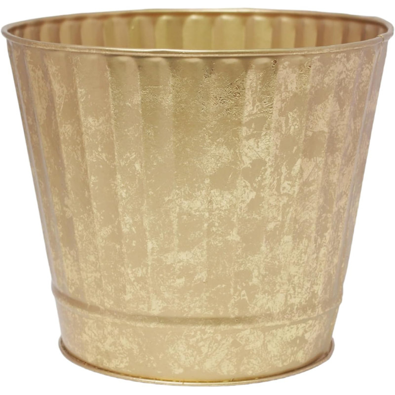 Hosley Metal Planters 7" Dia x 6" H Ideal Farmhouse Decor for Floral Arrangements Weddings, Gift Special Events Parties Outdoor Planters Gold
