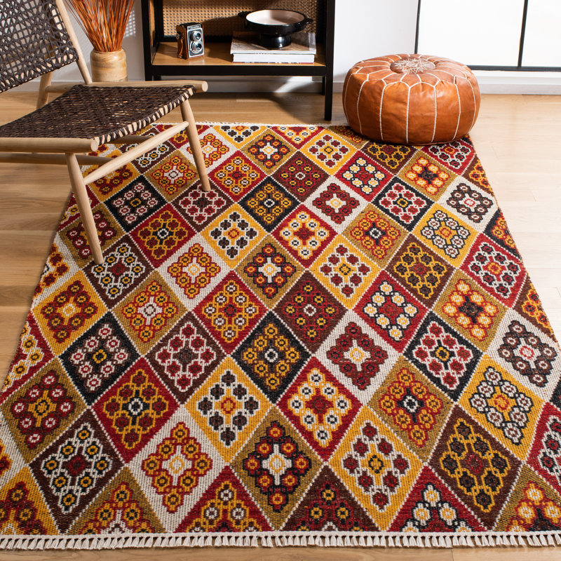 Kilim Flat Weave Wool Geometric Rug, Rectangle 8' x 10'