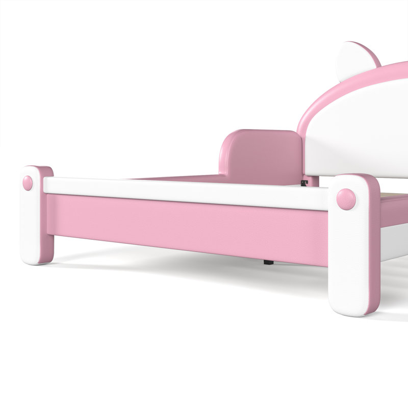 Lit plateforme rembourré pour enfant en forme de chat, style princesse, cadre de lit bas pour chambre, blanc et rose, Double