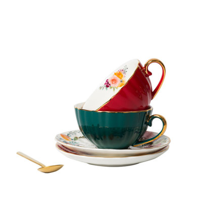 Espresso Cup & Saucer Set, Small Coffee Mug With Handle, 12 Pieces