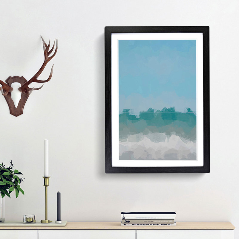 Aqua Green Horizon in Abstract - Picture Frame Graphic Art Print, 36cm H x 27cm W x 2cm D, Black Framed