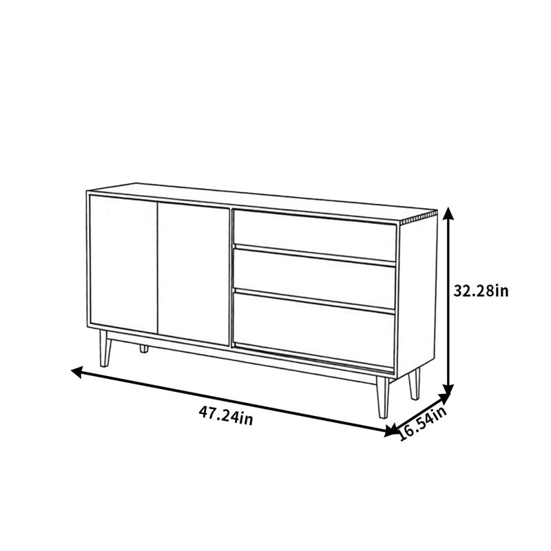 Buffet simple de style japonais, H 32,28 po x l 47,24 po x P 16,54 po