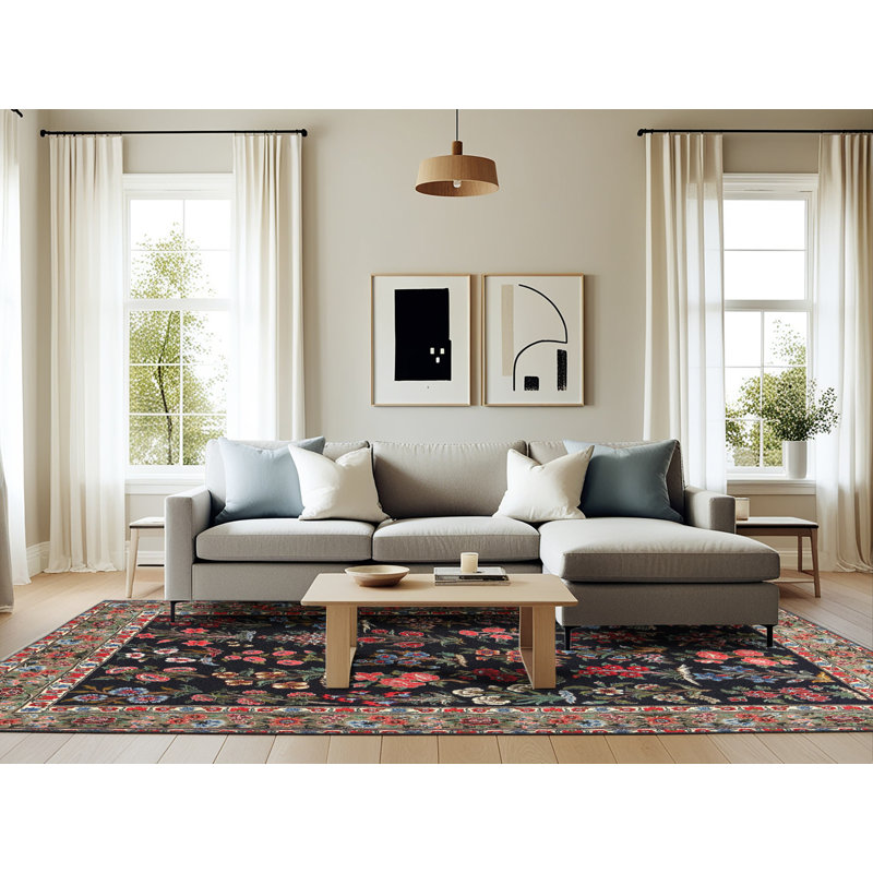 Tapis bleu/rose/brun traditionnel Psomas, Rectangle 6 pi x 9 pi