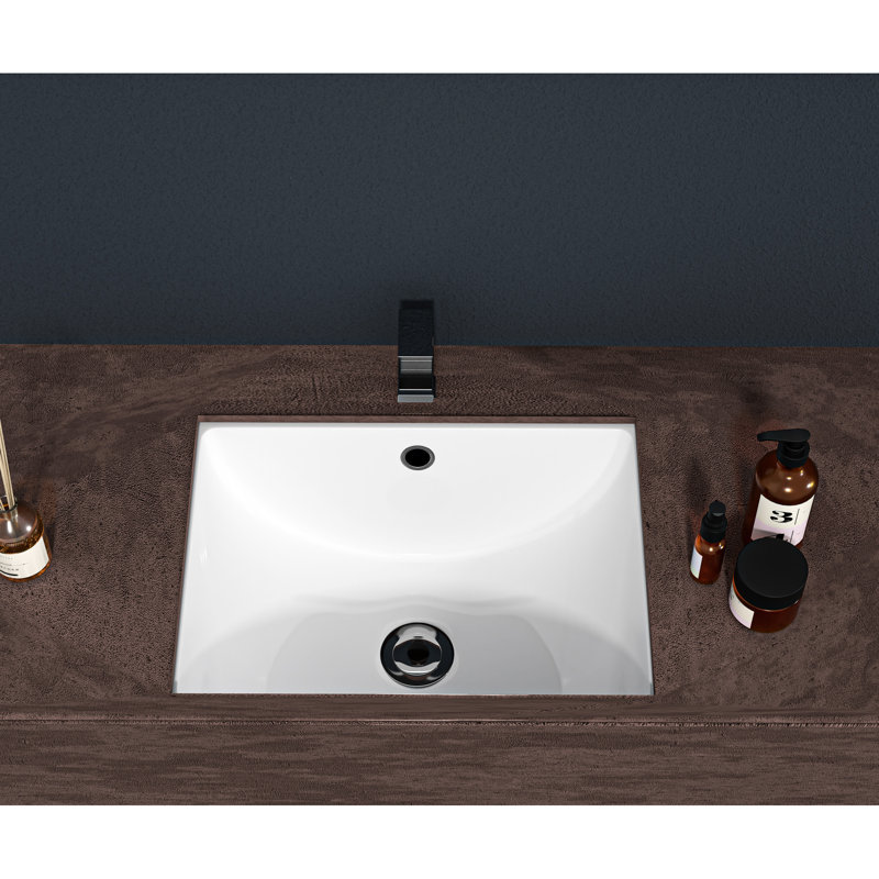 Modern Rectangular Ceramic Undermount Sink With Overflow - 18.5"X13.5" White, Stain For Bathroom, Office, , Restaurant Areas White Bathroom Modern, Elegant, Overflow, Multiple Locations