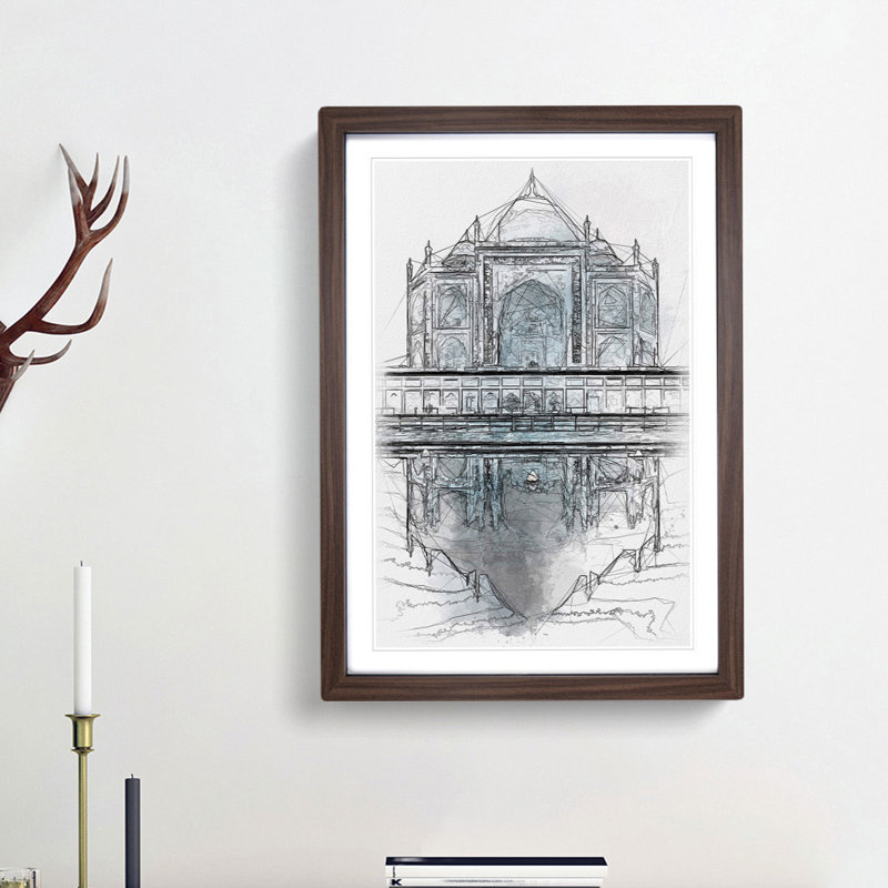 The Taj Mahal in Agra India Abstract - Picture Frame Painting Print, 87cm H x 62cm W x 2cm D, Walnut Framed