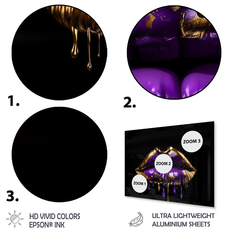 Gold Lips of Luxury III - impression sans cadre sur métal, H 12 po x l 20 po x P 1 po