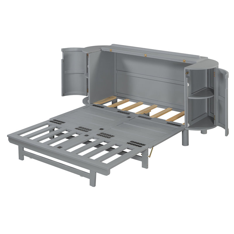 Lit escamotable Lunaire avec rangement dissimulé et conception tissée moderne, gris, Grand