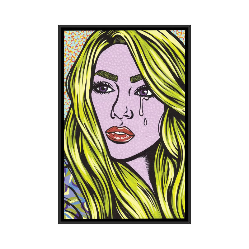 «Blonde Crying Comic Girl», impression sur toile, H 26 po x l 18 po x P 1,5 po, Toile avec cadre noir, Pas de tapis