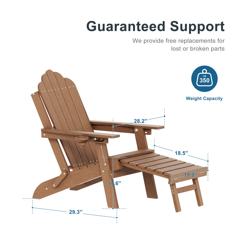 HDPE Foldable Outdoor Adirondack Chair 3-Postion Adjustable with Retractable Ottoman & All-Weather Outdoor Chair for Garden, Lawn & Porch