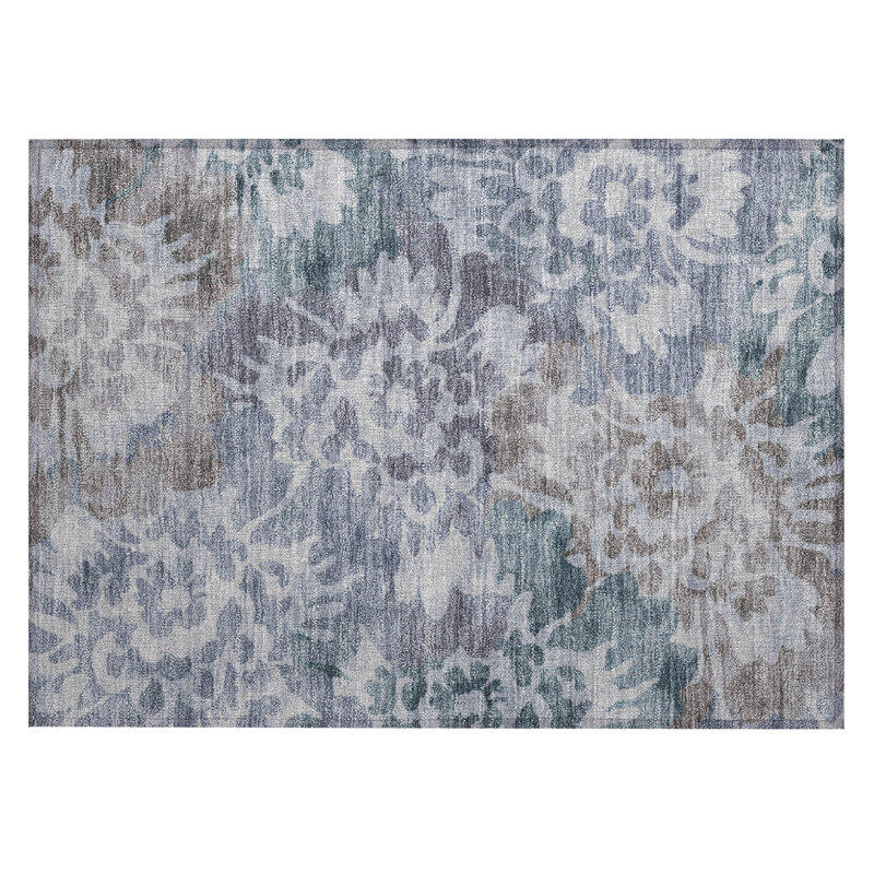Machine Washable Indoor/Outdoor Xhevrie Blue Rug, Rectangle 1'8" x 2'6"