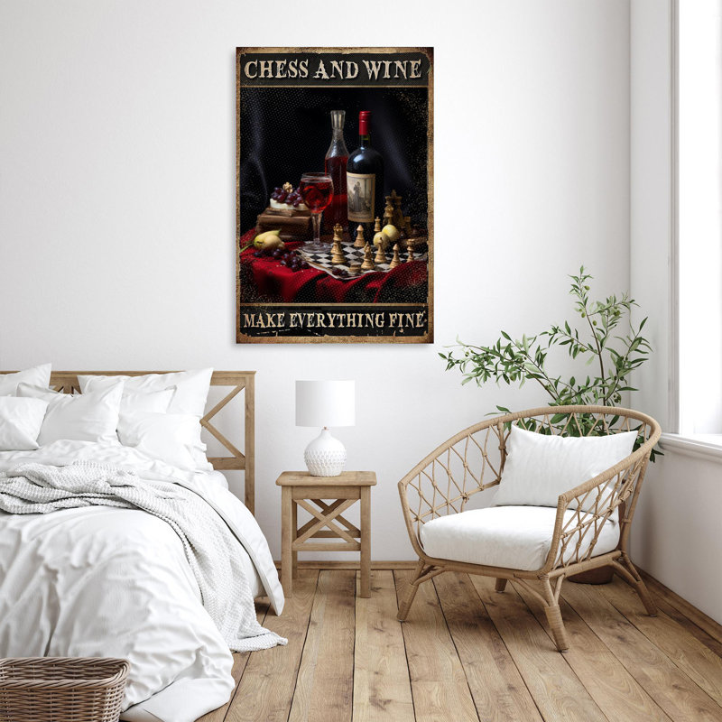 Chess And Wine Make Everything Fine - 1 pièce d'échecs rectangulaires et du vin qui rendent tout fin sur toile