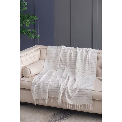 50X60" Gray Striped Decorative Throw Blanket With Tassels And Horizontal Stripes, 2 Pack