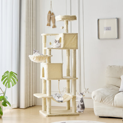 Arbre à chat H 66 po avec perchoir, condo, hamac, panier et poteau à griffes