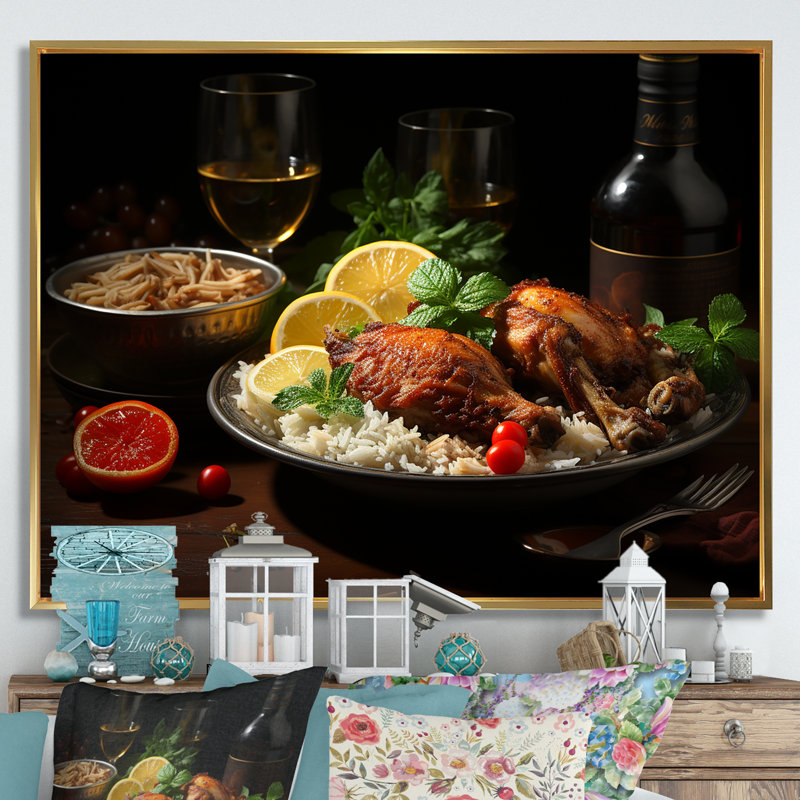 Aroma Cuban Food Impression II - impression, Cadre flottant doré, H 16 po x l 32 po x P 1 po