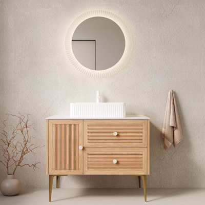 Meuble-lavabo autoportant avec lavabo, lavabo en céramique, sans robinet