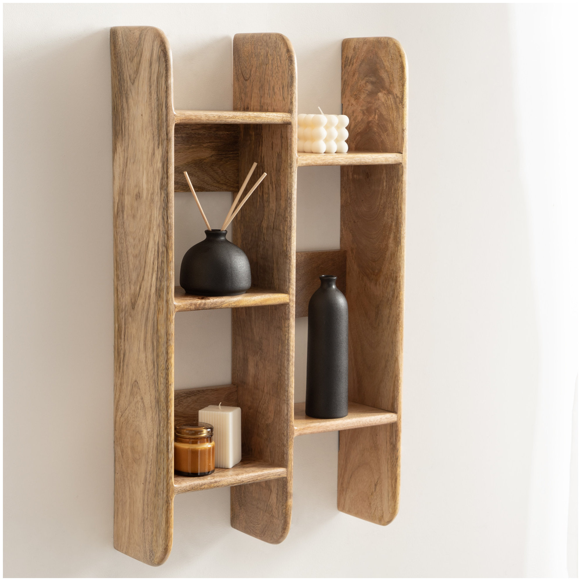 Tiered Storage Wood Wall Shelf, Brown Wood