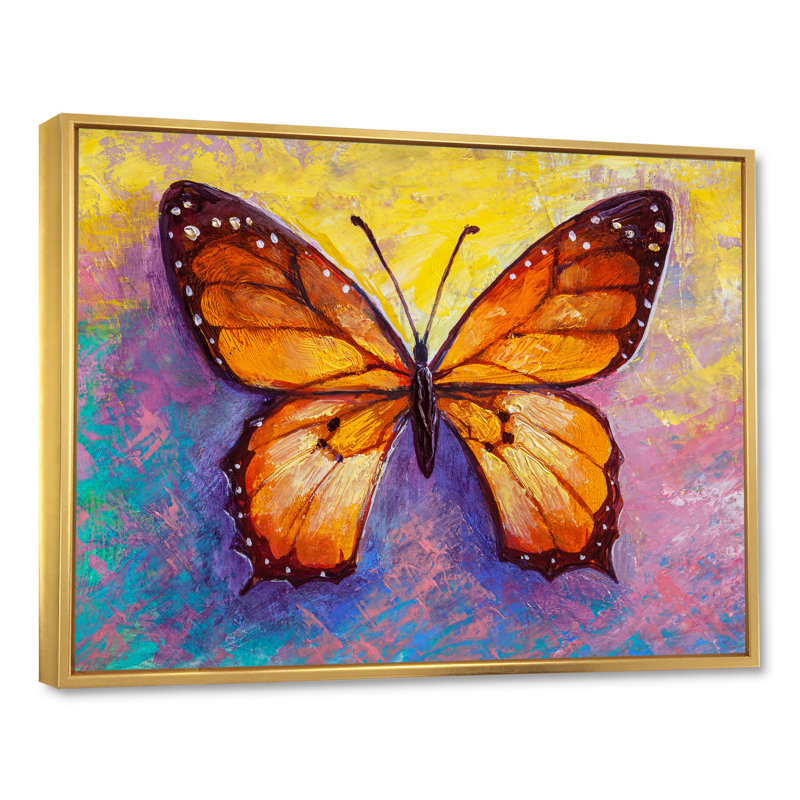 Orange, peinture abstraite papillon - reproduction d'art sur toile traditionnelle, H 16 po x l 32 po x P 1 po
