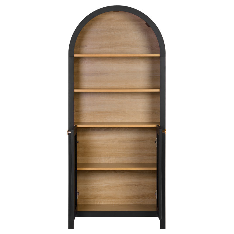 61" Tall Arched Cabinets,Bookcase With Storage, 5-Tier Bookshelf With Open And Closed Shelving