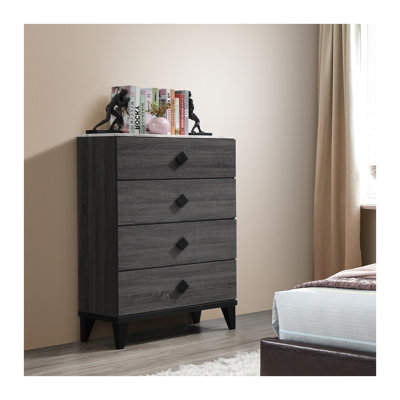 Commode moderne avec plateau en faux marbre - Armoire de rangement à 4 tiroirs avec poignées noires pour chambre à coucher | Organisateur de commode contemporain