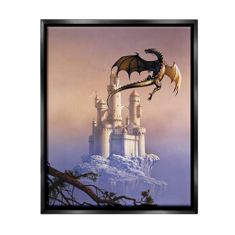 "Magical Dragon And Castle" par Ciruelo sur toile, Cadre flottant noir de jais, H 21 po x l 17 po
