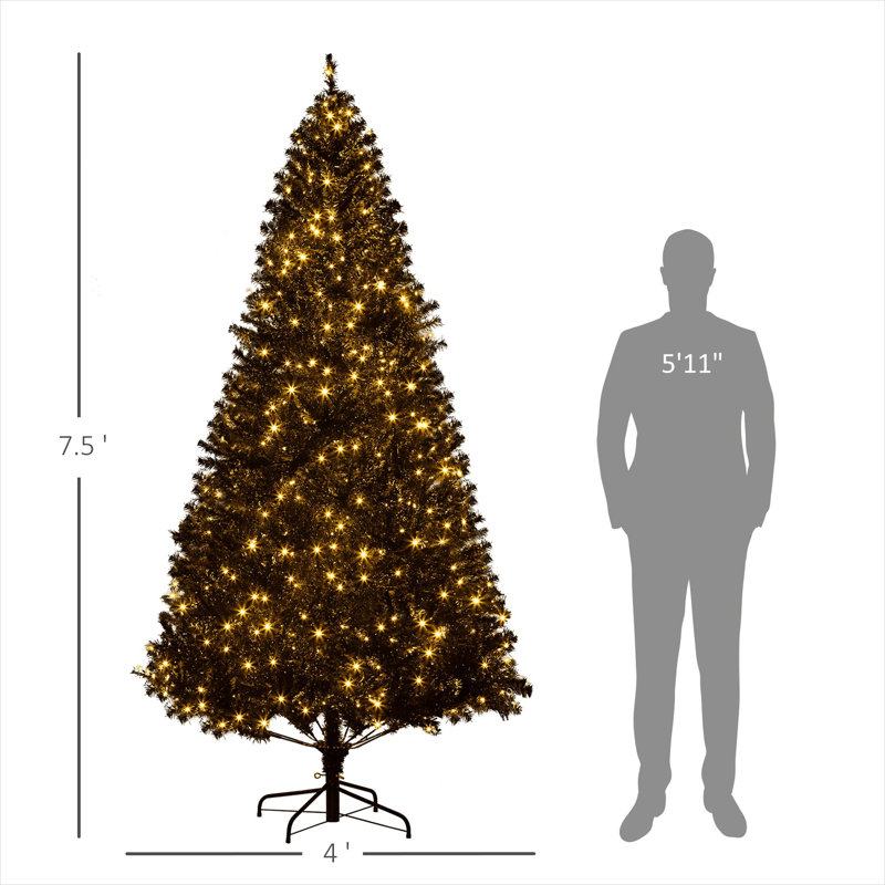 Arbres de Noël avec cadre de rangement et conception pliables, 7,5 pi, plastique noir et métal