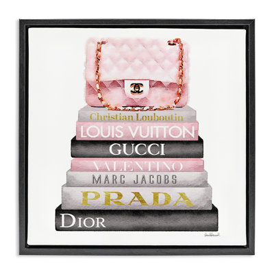 Watercolor High Fashion Bookstack  Floater Canvas Wall Art by Amanda Greenwood