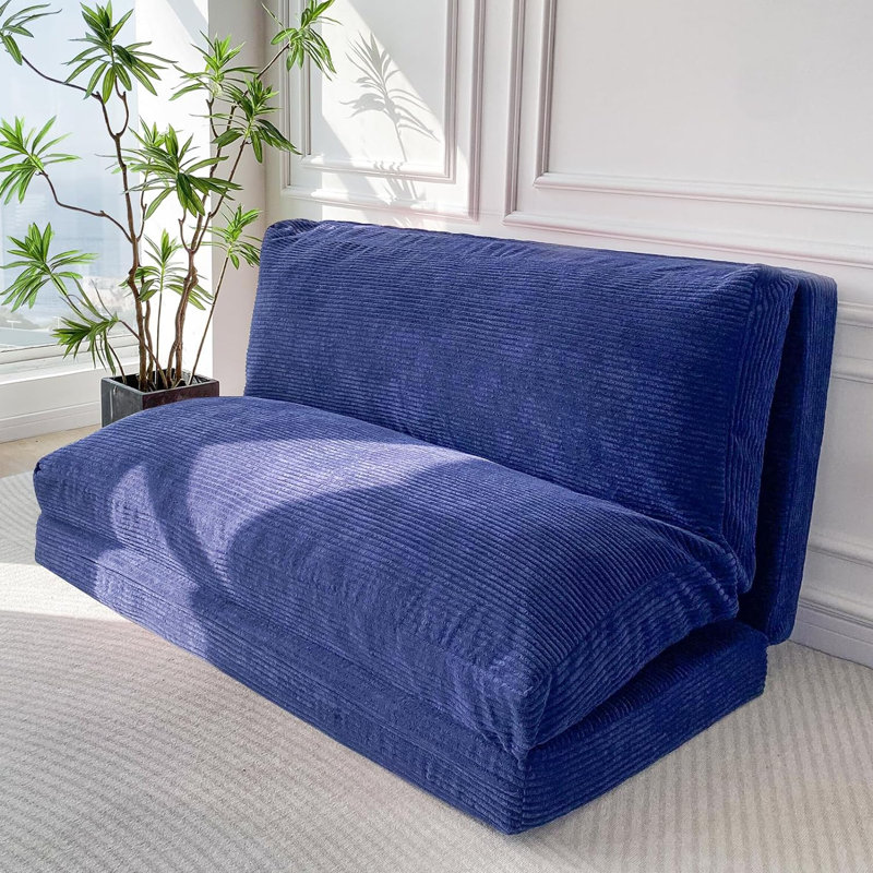 Canapé-lit Holly-Madison, Velours côtelé bleu marine , H 4,7 po x l 54 po x P 95 po