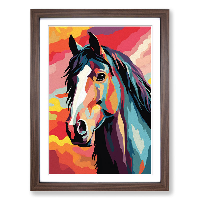 Shire Horse Pop - Single Picture Frame Print on Wood, 64cm H x 46cm W x 2cm D, Walnut