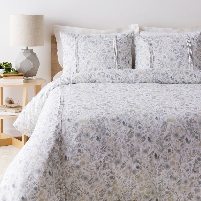 Aria Traditional Cotton Floral Duvet Cover, Twin, Dark Green/Ivory/Khaki/Beige