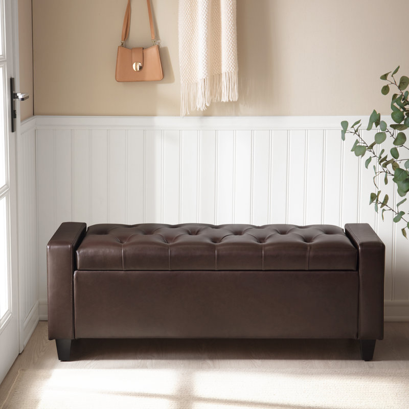 Faux Leather Upholstered Storage Bench, Brown