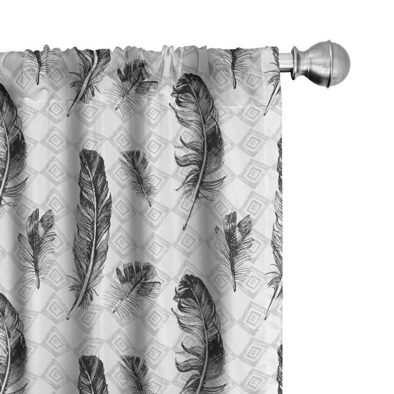 Rideaux 4 panneaux Red Barrel Studio®, mosaïque de carrés imbriqués, gris blanc, L 56 po x L 84 po