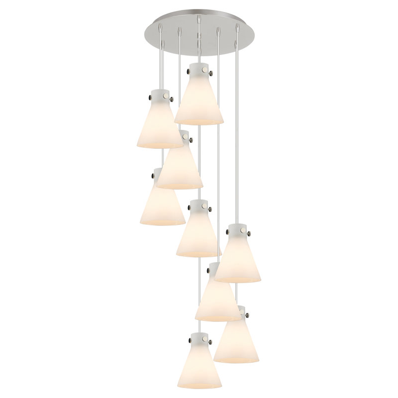 Luminaire suspendu grappe 9 lumières Amrith, Blanc, Nickel poli