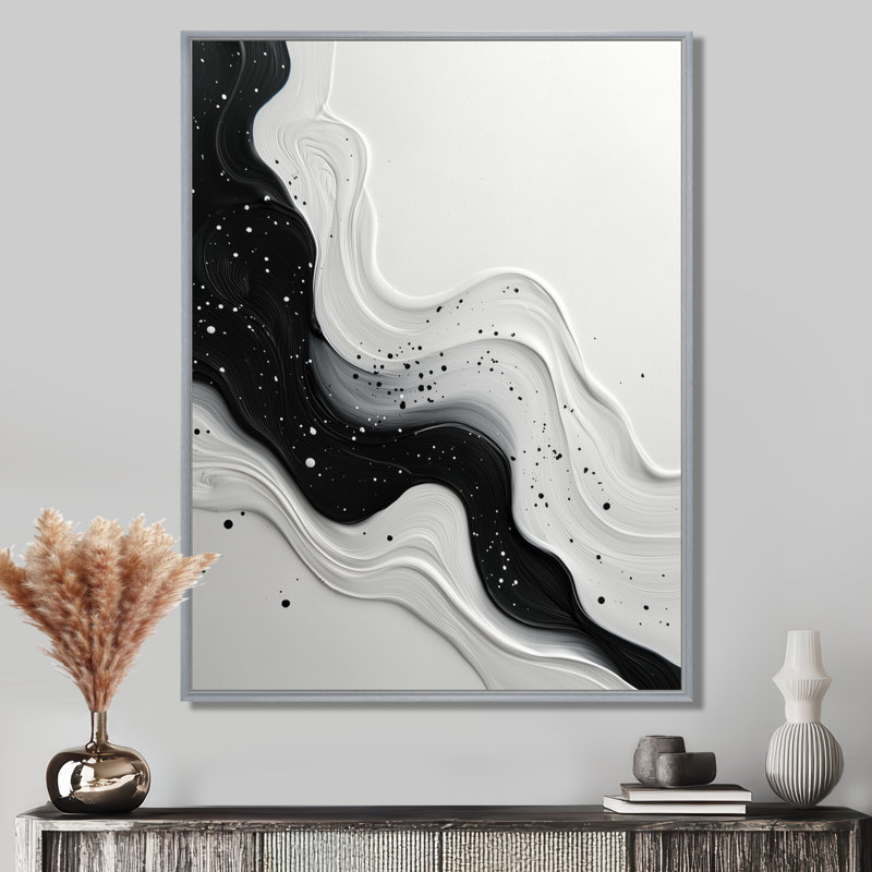 «Cilegon Black White Wave Rhythmic River II», reproduction d'art sur toile, H 32 po x l 24 po, Impression encadrée flottante