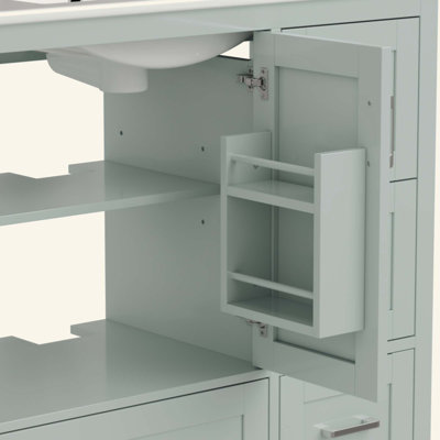 Meuble-lavabo de salle de bain avec lavabo en céramique - Armoire autoportante à 4 tiroirs (2 en haut avec séparateurs), portes à fermeture en douceur avec tablettes intérieures, porte-serviettes latéral réversible, poignées argentées, panneau de fibres à densité moyenne
