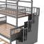 Lit superposé simple sur lit double pleine grandeur avec escalier de rangement et lit gigogne-857082545