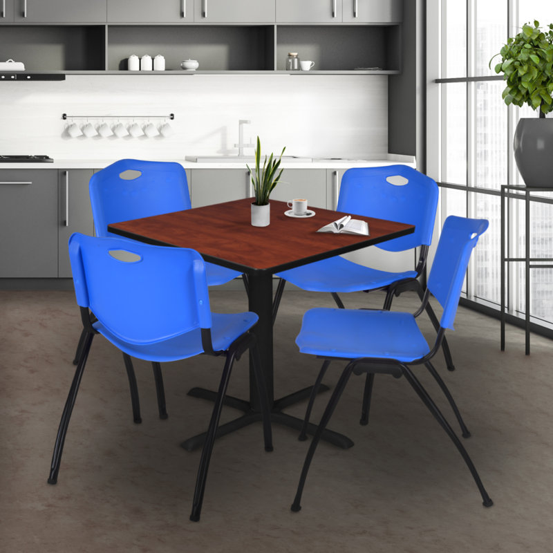 Table de salle à manger Neyland Cain, Bleu, H 29 po x l 48 po x P 48 po, Cerisier