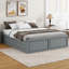 Structure de lit plateforme en bois avec 6 tiroirs, gris