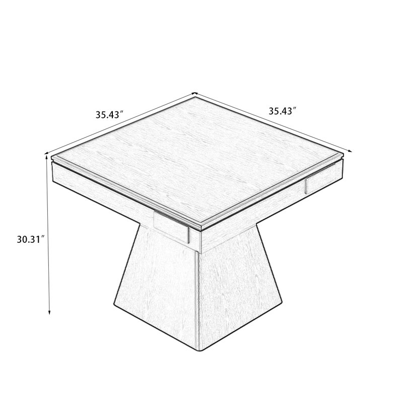 Table de poker carrée noire en bois massif, H 30,31 po x l 35,43 po x P 35,43 po