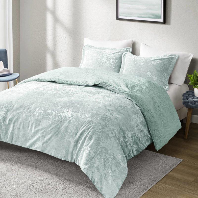 Ensemble d'édredon pour lit très grand / très grand 3 pièces réversible en velours froissé, rembourré, étiqueté, lavable à la machine, inclus et 2 taies décoratives réversibles, livré avec