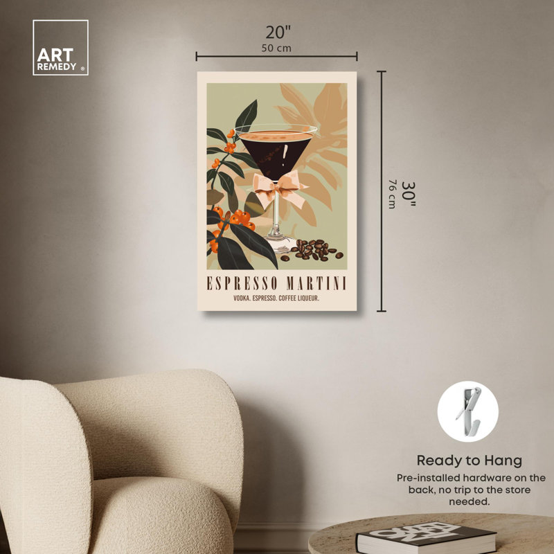 «Classy Espresso Martini Post», reproduction sur toile tendance par Art Remedy, H 30 po x l 20 po, Toile tendue